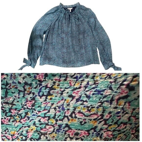 Rebecca Taylor Floral Print Long Sleeve 97% Silk Blouse Size 6 - Picture 1 of 16